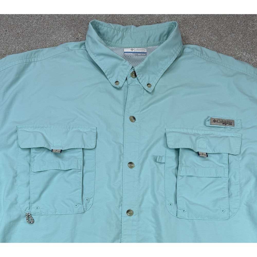 Columbia PFG Omni-Shade Men's XXL Long Sleeve Green Fishing Vented Shirt Pockets - Picture 2 of 9